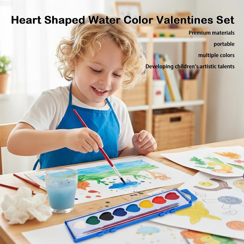Valentine's Day Mini Watercolor Paint Sets,8 Color Heart Shape Watercolor Paint Set for Kids with Paintbrush,Water color Paints for Prizes Exchange Gifts,Valentine's Day Gifts,Party Favor,Classroom - Image 3